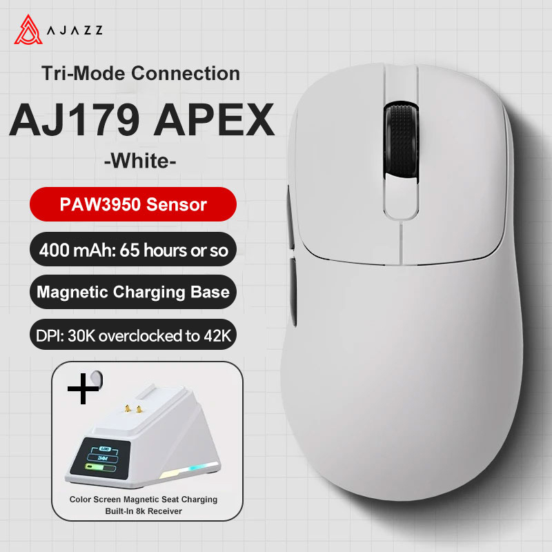 Ajazz AJ179 Apex PAW3950 Bezprzewodowa mysz do gier z stacją ładującą RGB, mysz komputerowa Macro Gamer, lekkie, ergonomiczne myszy komputerowe