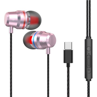 in-orecchio cablata Auricolare Tipo-c Musica sport Auricolari per Samsung Xiaomi Mi 8 Huawei P20 P30 LeEco USB di Tipo c del Metallo Auricolare con Il Mic: Colore rosa