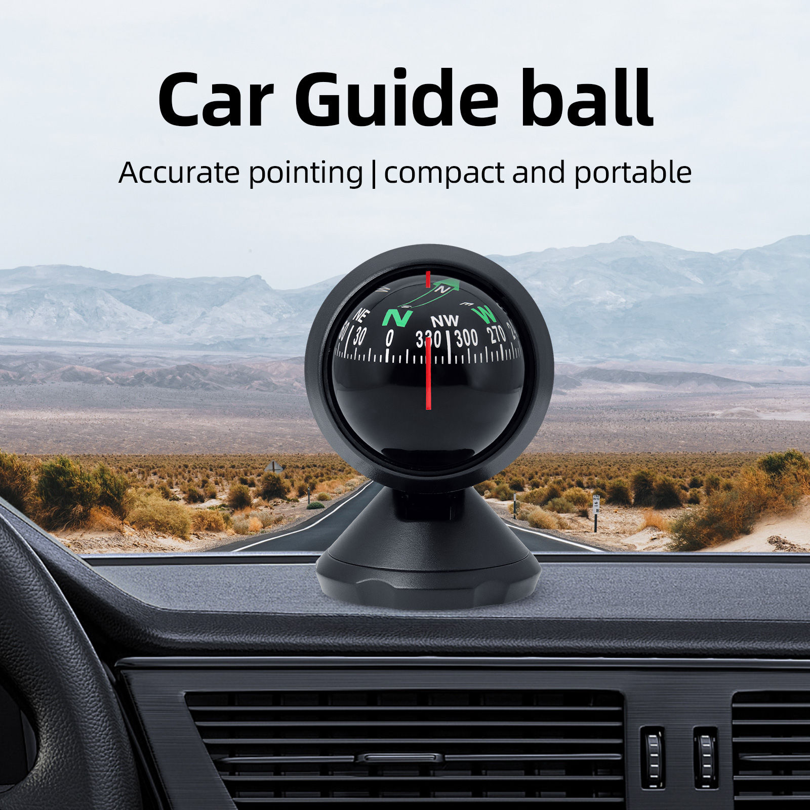 AD Mini Car Navigation Compass 360 ° Rotary Adjustable Spherical Dashboard Guide Compass For Boat Vehicle Car Ball Compass