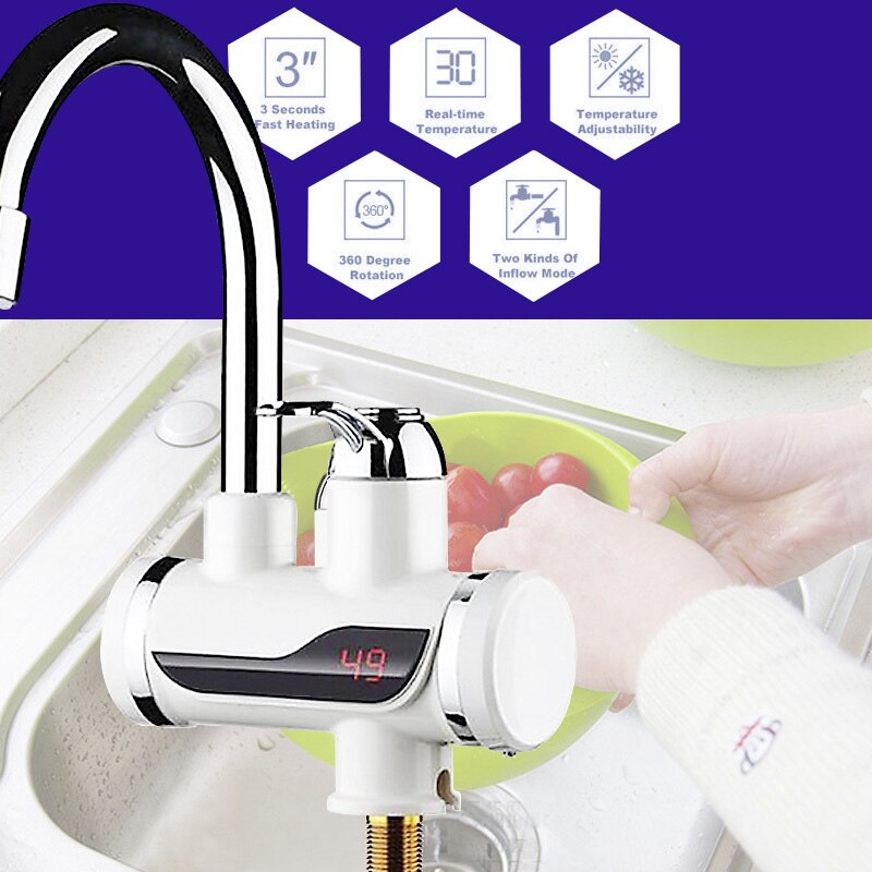 Electric Kitchen Water Heater Tap Instant Water Faucet Heater Cold Heating Faucet Tankless Instantaneous Water Heater