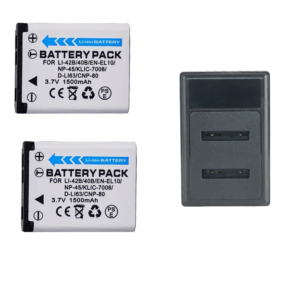 Batería de 3,7 V y 1500mAh, Cargador USB LCD para Fuji Li-40B NP45 NP 45 45B EN EL10 FUJIFILM NP 45a, Li-42B Li 40B NP-45 Li 42B: Verde