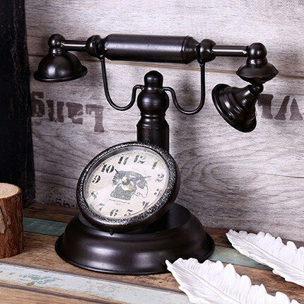 Retro vintage telefonbord klokke bar kafé dekorasjon hjemmeklokke klær butikkvindu modell dekorasjon bordklokke: Default Title