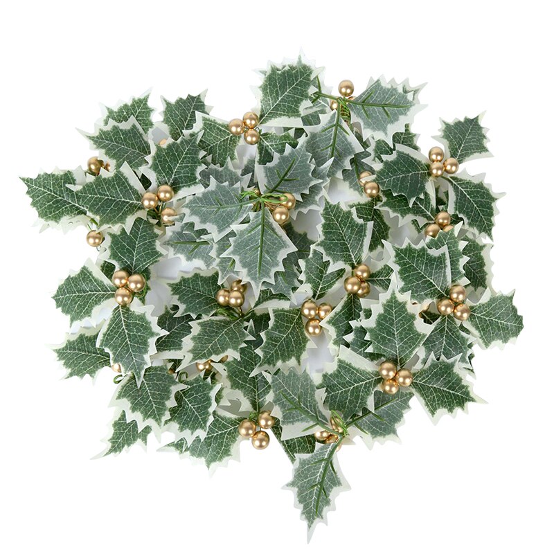 5/10Pcs Green Holly Leaf Leaves and Red Holly Berry Gold Cherry for Wedding Party Home Party Decoration DIY Christmas Wreath Dec: B03-5pcs