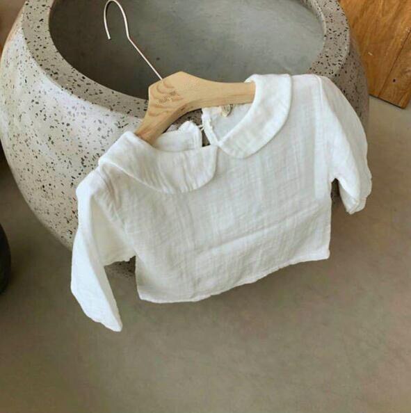 Lente Peuter Kinderen Meisje Katoenen Linnen Pop Kraag Lange Mouwen Tops T-shirt Kleding Meisjes Solid Blouse tops: ZXX198white / 12M   80cm