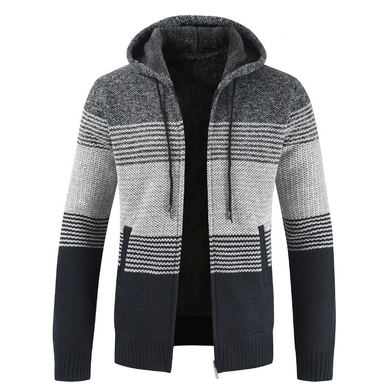 Mountainskin Men's Sweater Coat Spring Autumn Mens Hooded Stripe Coat Thick Zipper Wool Sweater Cardigan Jumpers Male SA868