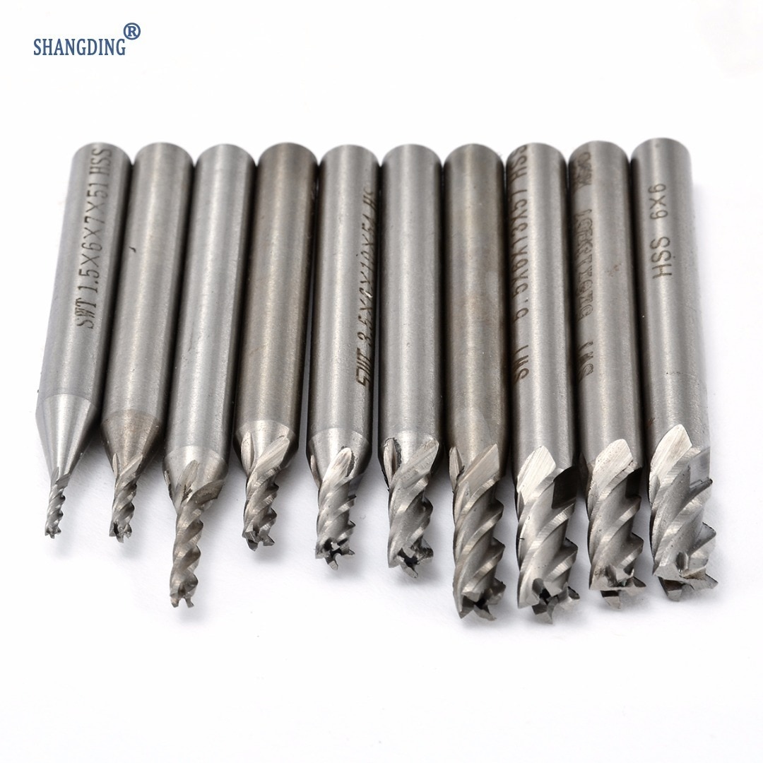 10Pcs HSS 4 Flute End Mill Super Milling Cutter Tools Set 1.5/2/2.5/3/3.5/4/4.5/5/5.5/6mm