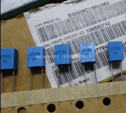 50PCS B32529 U1K100 U1J100 U39J100 0.1UF 0.39UF 104 394 K J 100V P=5mm FILM CAPACITOR: U39J100 0.39UF 100V