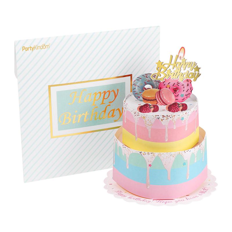 3D Birthday Card 2 Layers Cake Pop Up Greeting Birthday Card with Envelope