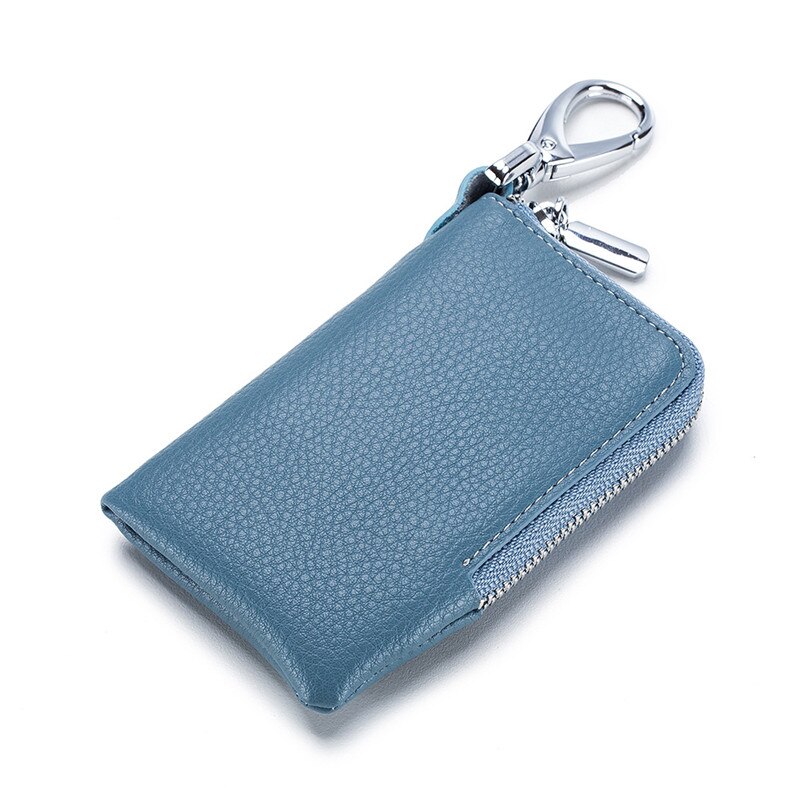 SOUTH GOOSE Brand Unisex Leather Slim Car Key Holders Housekeeper Keys Organizer Lady Zipper Key Wallets Card Bag: Blue