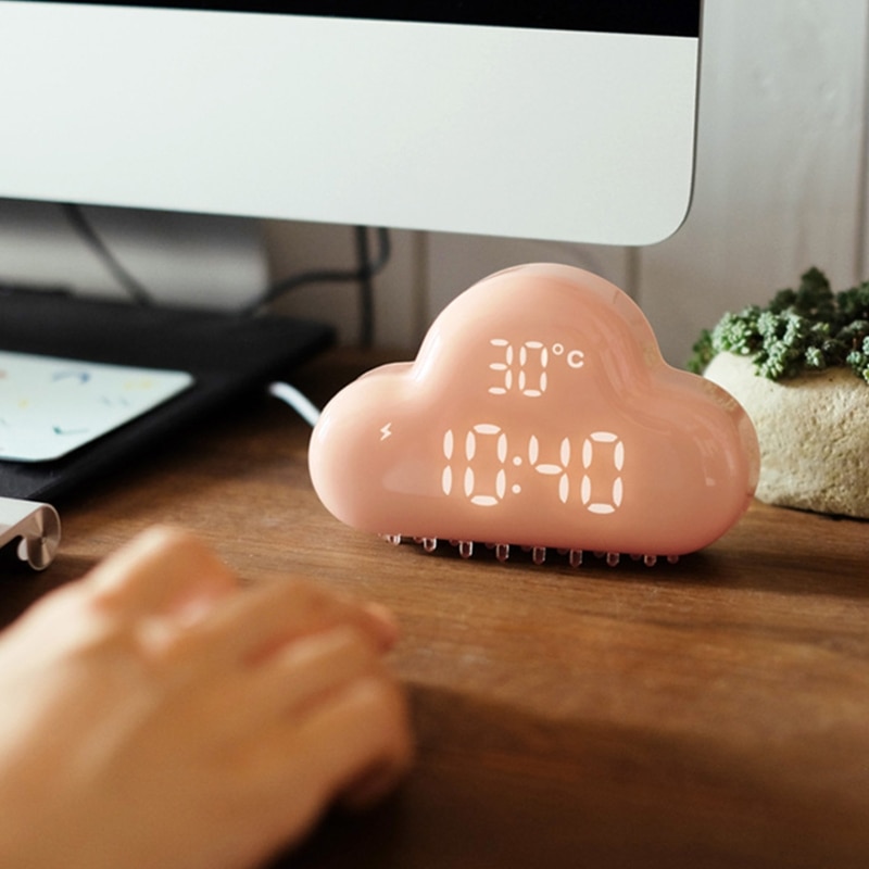 Cloud Clock Alarm, Cloud-Shaped Magnetic Clock Alarm, Multi-Functional Clock with Strong Magnet, Shows LED Time/Date/