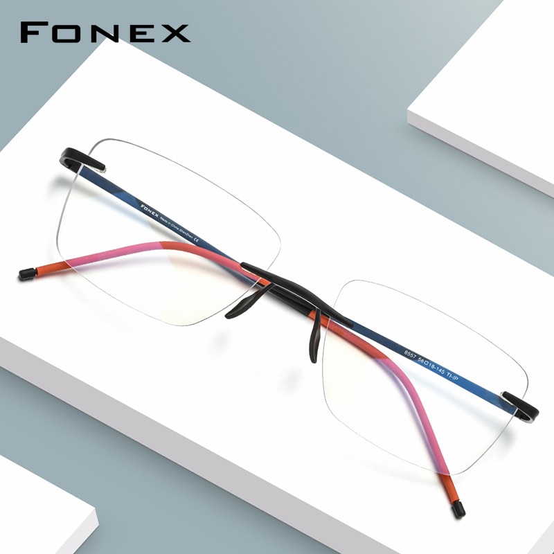 Fonex pure titanium bril heren dames randloos op sterkte vierkante bril montuurloos bijziendheid optisch montuur bril 8557