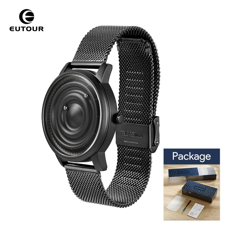 EUTOUR Herenhorloge Dameshorloge Paar Horloges Magnetisch horloge Kogellager Horloges Quartz Polshorloge voor heren Dames met roestvrij staal: Black