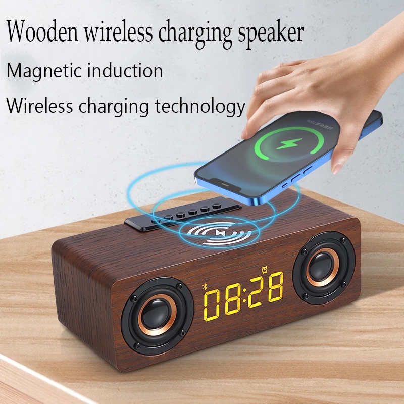 Houten Subwoofer Bluetooth Speaker Bt Mobiele Telefoon Draadloos Opladen Wekker Speaker Portable Computer Sound Bar Fm Radio Tf