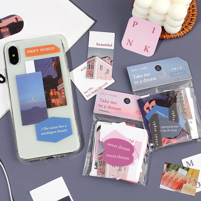 40pcs landscape text decoration stationery stickers aesthetic journals scrapbook planner project symbol aesthetics LOMO