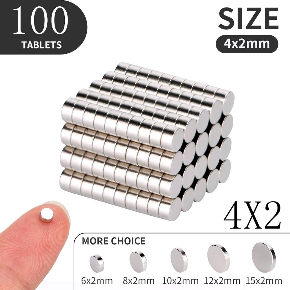 20 50 100PCS/Lot 4X2 5x2 6x1 6x2mm Magnet Small Round Magnet Strong magnets Rare Earth Neodymium Magnet: 100pcs(4x2)