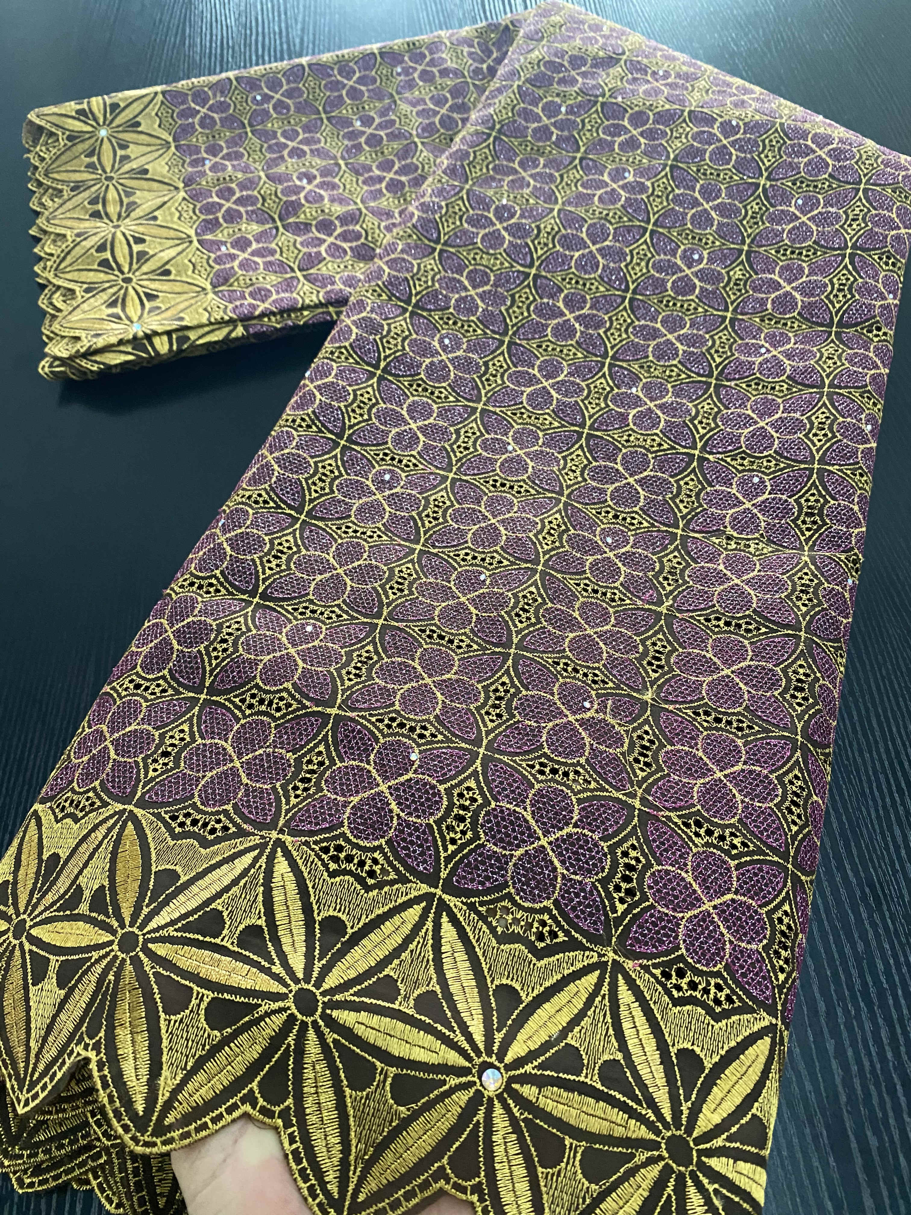 Nigerian African Dry Cotton Lace Fabrics Lace Swiss Voile Lace Punch Cotton For Wedding Dress Sewing YA3425B-3