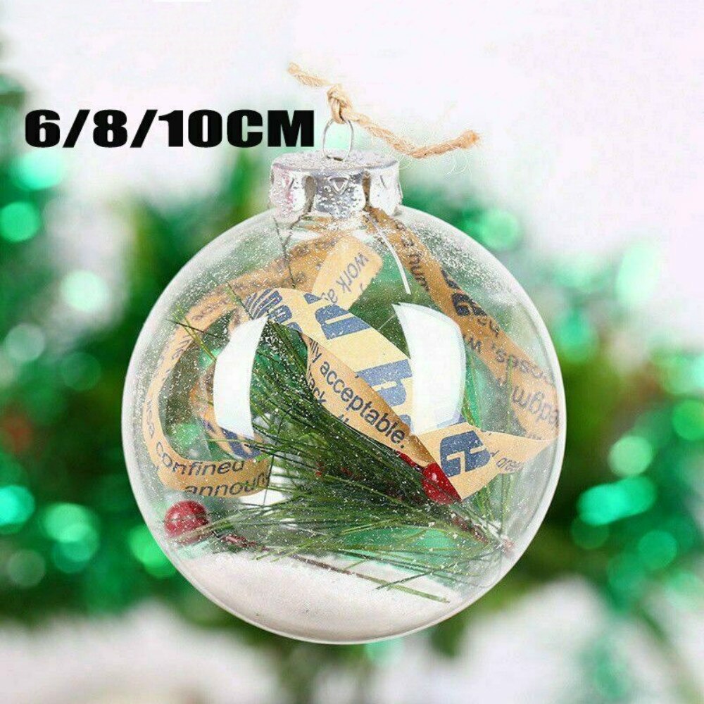 6/8/10cm Transparent Christmas Ball Plastic Bauble Clear Fillable Xmas Tree Hanging Decorations DIY Party Year Ornament