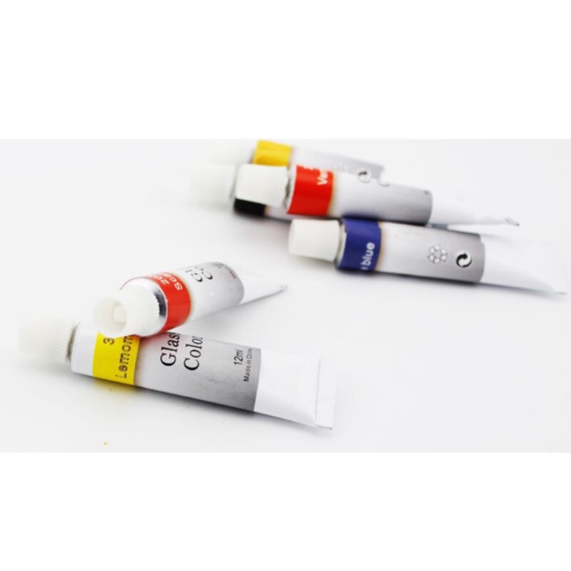 12ml 12 Color Glass Paint Acrylic Hand Painted Pigments Drawing Tubes Art Supply 77HA