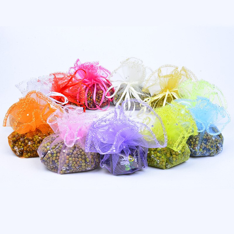 100pcs/lot 25cm Round Drawstring Organza Bags Christmas Chocolate Candy Bag Wedding Party Packaging Pouches 12 Colours