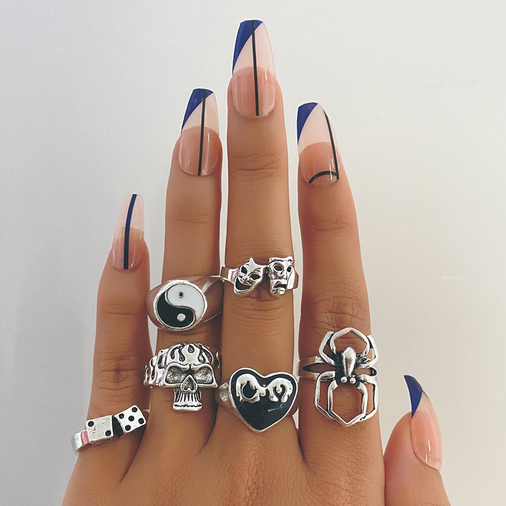 FNIO Retro Spider Snake Skeleton Ring Japanese Style Men&#39;s Halloween Ring Hip Hop Rock Jewelry: FN34012439