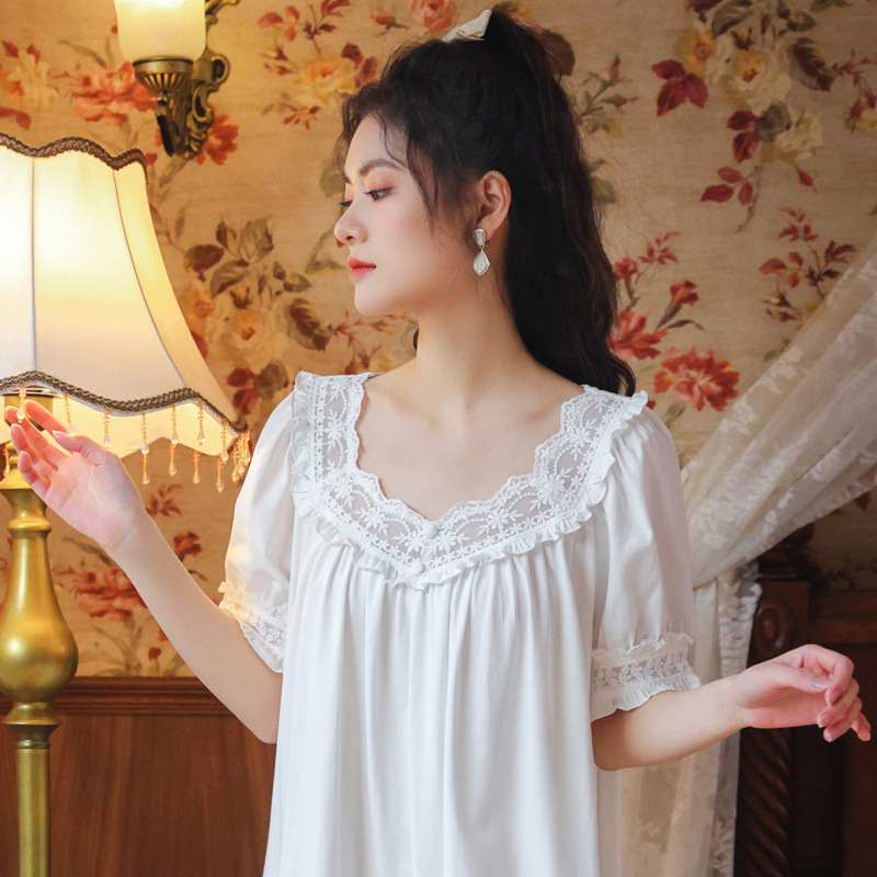 Katoen Nacht Jurk Vrouwen Nachtjapon Victoriaanse Vintage Romantische Nachtjapon Prinses Nachtkleding Peignoir Shirts Lady Chemise Night Gown