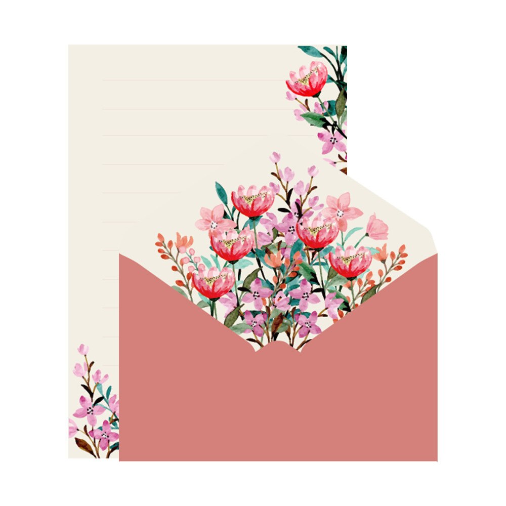 Sobres con patrón de flores con papel de carta A5, conjunto de papelería, sobre de invitación para vacaciones y Día de San Valentín, suministros escolares y de oficina: 1