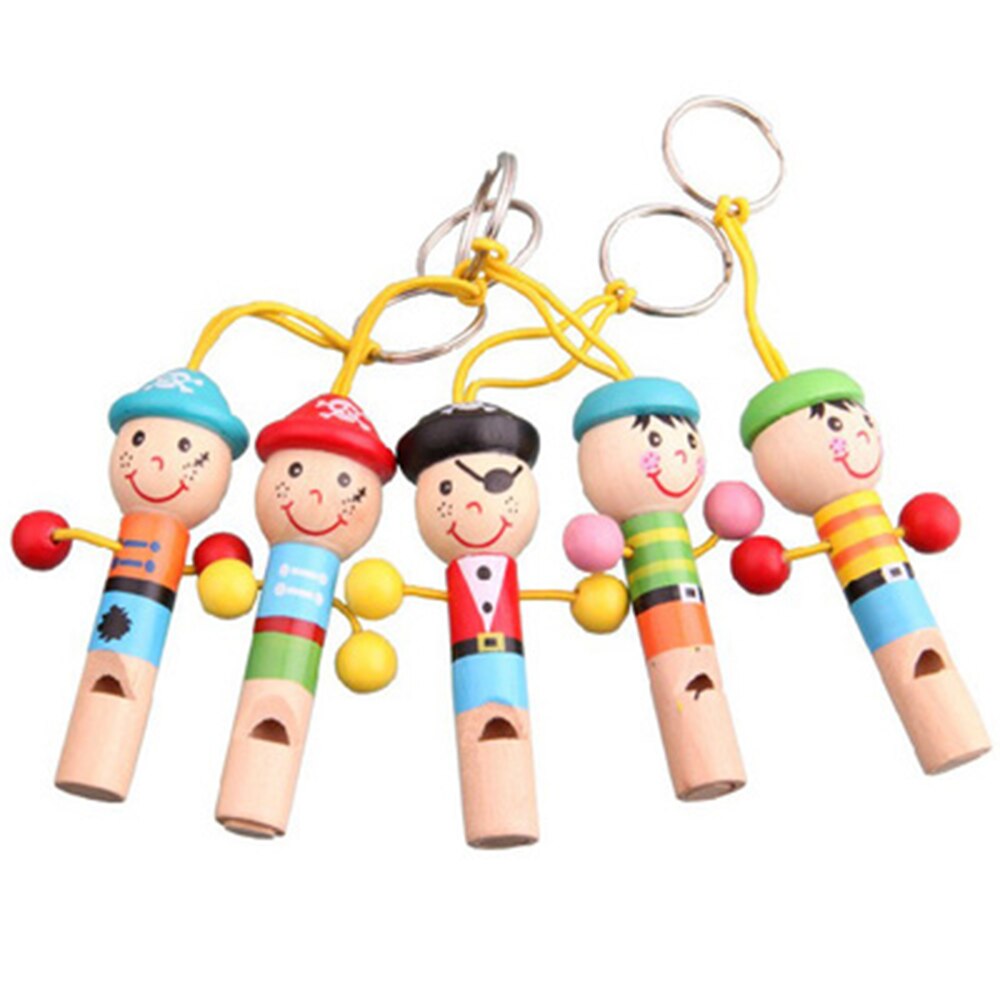 cute children cartoon wooden toy hanging pirate key fob small whistle musical instrument music puzzle