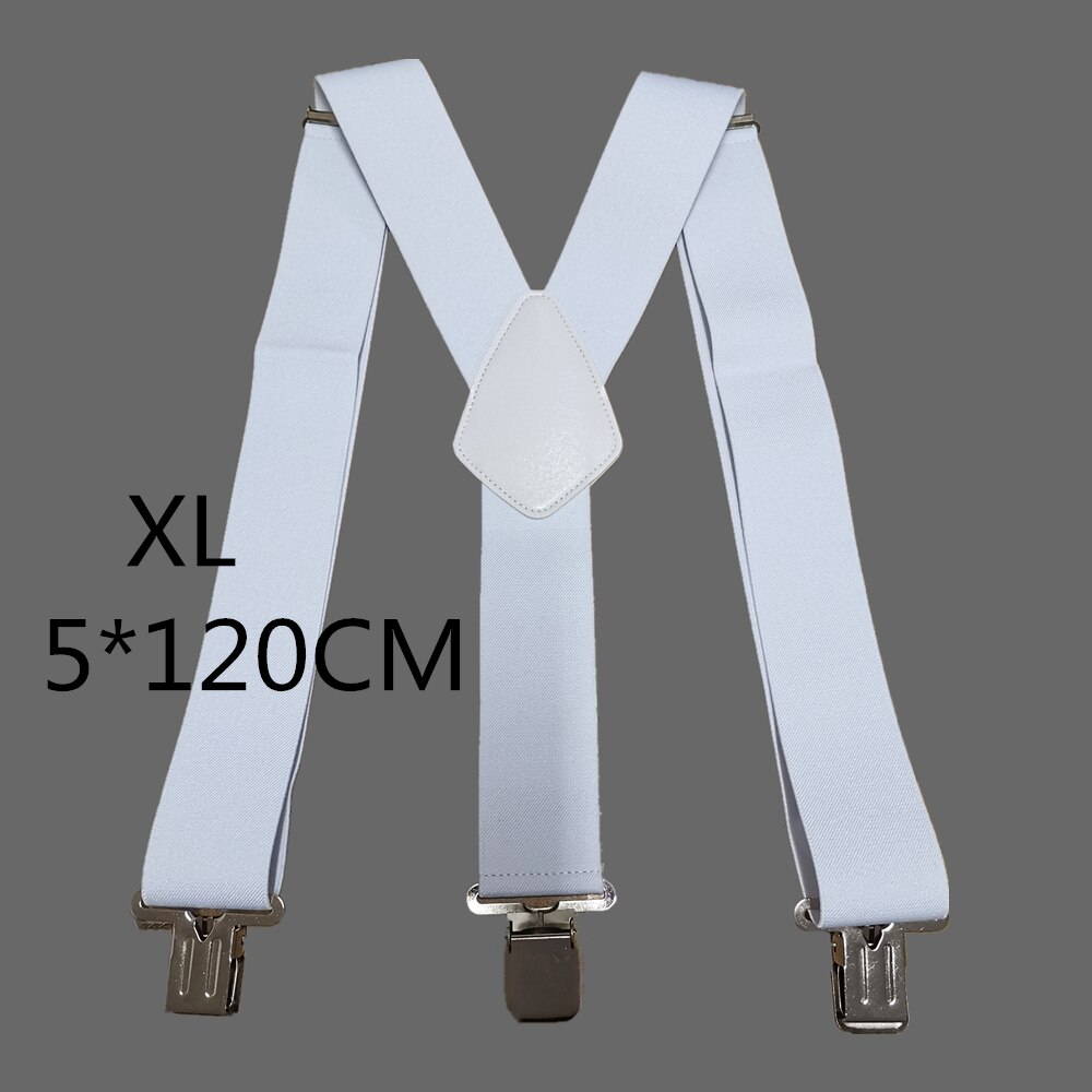 Bretelles à Clips solides pour hommes, bretelles unisexes, 50mm de Large, 5 couleurs unies, ceinture à bretelles réglables à haute élasticité pour les travaux lourds: White-120cm