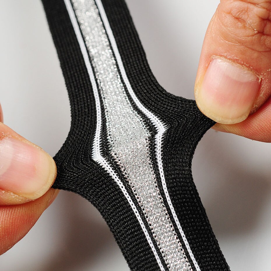 Cinta de punto a rayas plateadas/doradas para pantalones, cinta lateral para ropa, sombrero, bolsa, accesorios de decoración de costura, 10/20/40 yardas