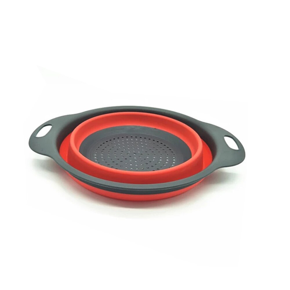 Colador de silicona plegable para lavar frutas y verduras, cesta con mango, escurridor, herramientas de cocina: Red / Large
