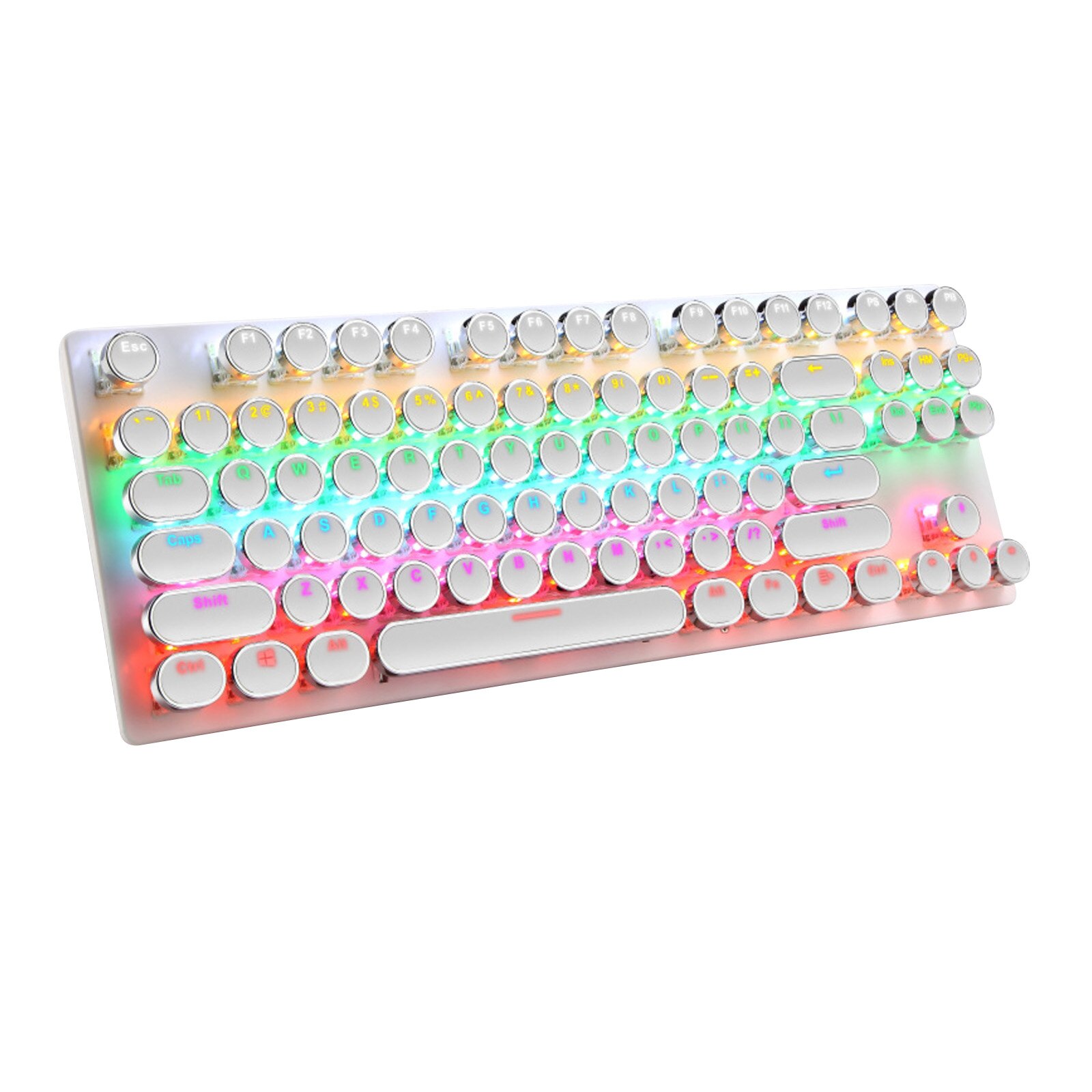 Wireless Office Digital Keyboard Steampunk Blueteeth Waterproof Retro Colorful 84 Round Key Office for Note-Book Portable: Crack white