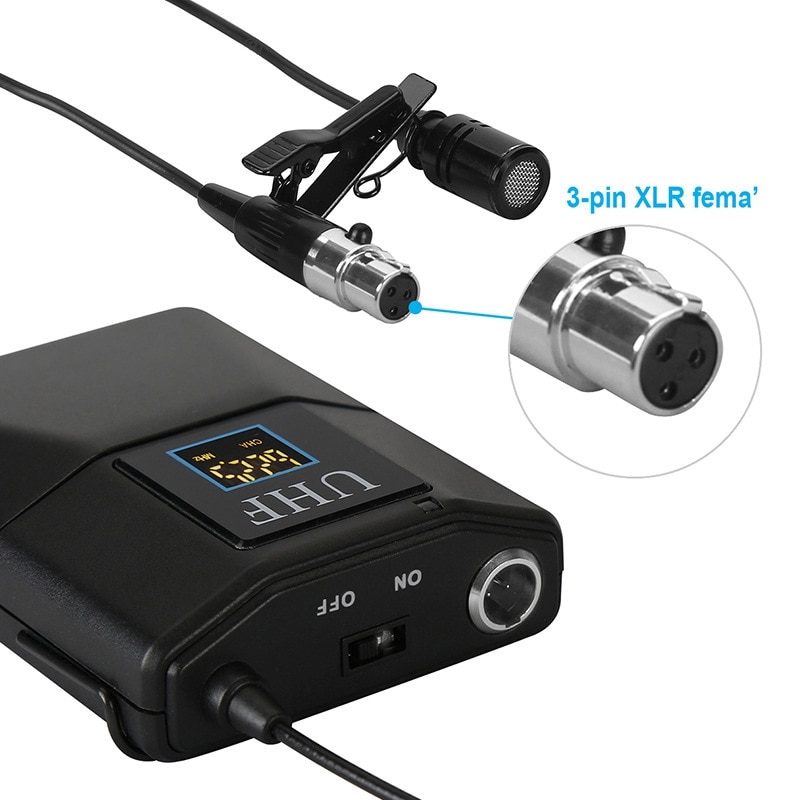 UHF Microphone UHF Lapel Mic Wireless Interview Microphone with Bodypack Transmitter for Computer Speaker Mixer