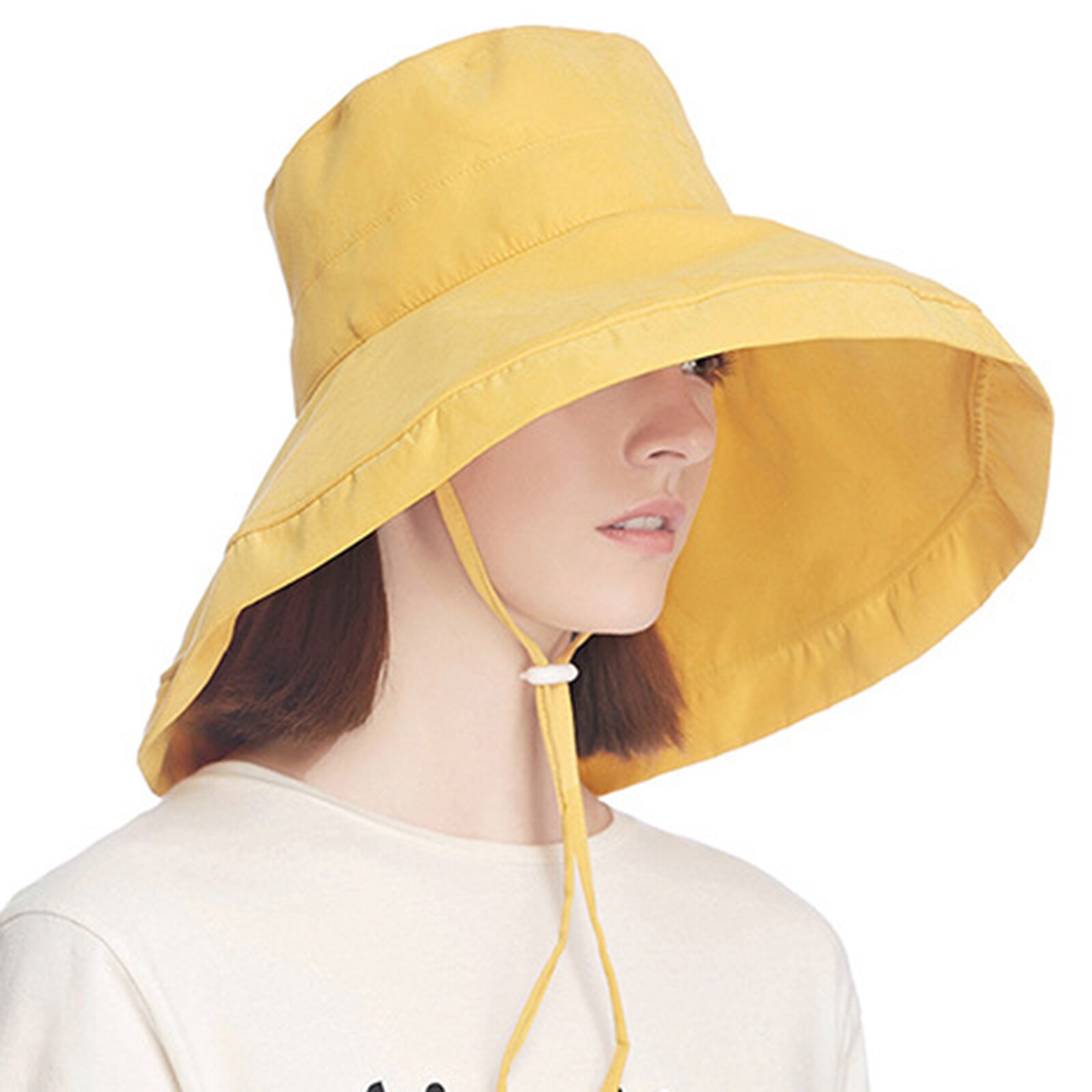 Zomer Zon Hoeden Dames Solid Plain Elegante Brede Rand Hoed Vrouwelijke Ronde Panama Beach Opvouwbare Brede Rand Cap Vrouwen: YELLOW