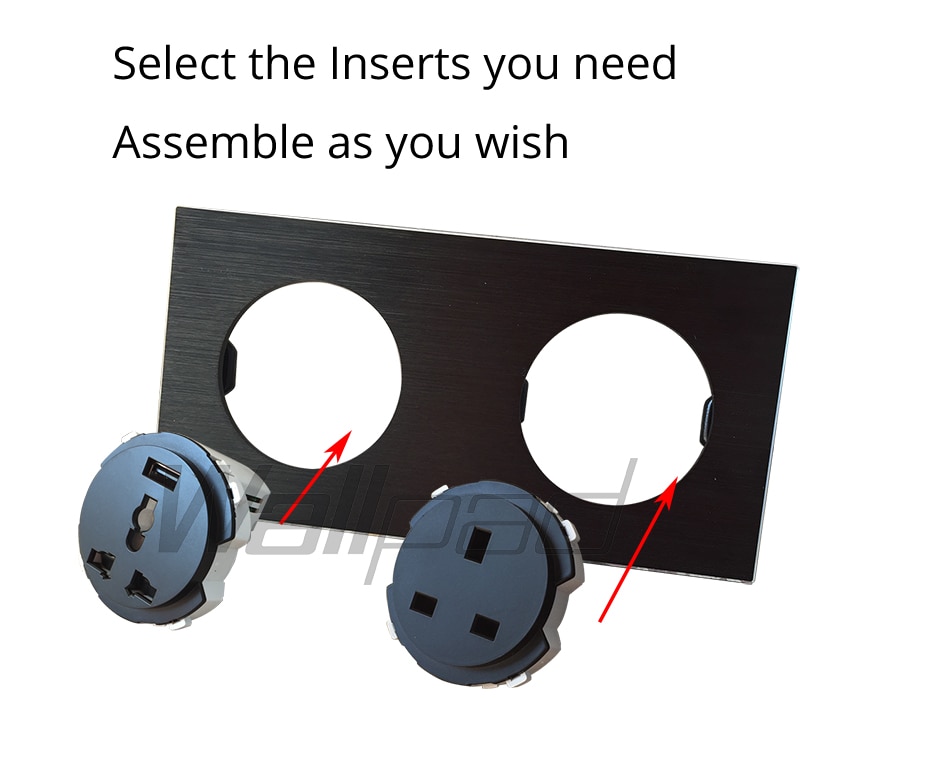 Wallpad L6 DIY Schwarz Doppel Rahmen Gebürstet Aluminium Zauberstab Schalter Buchse Metall Platte Freie Kombination, 172*86mm