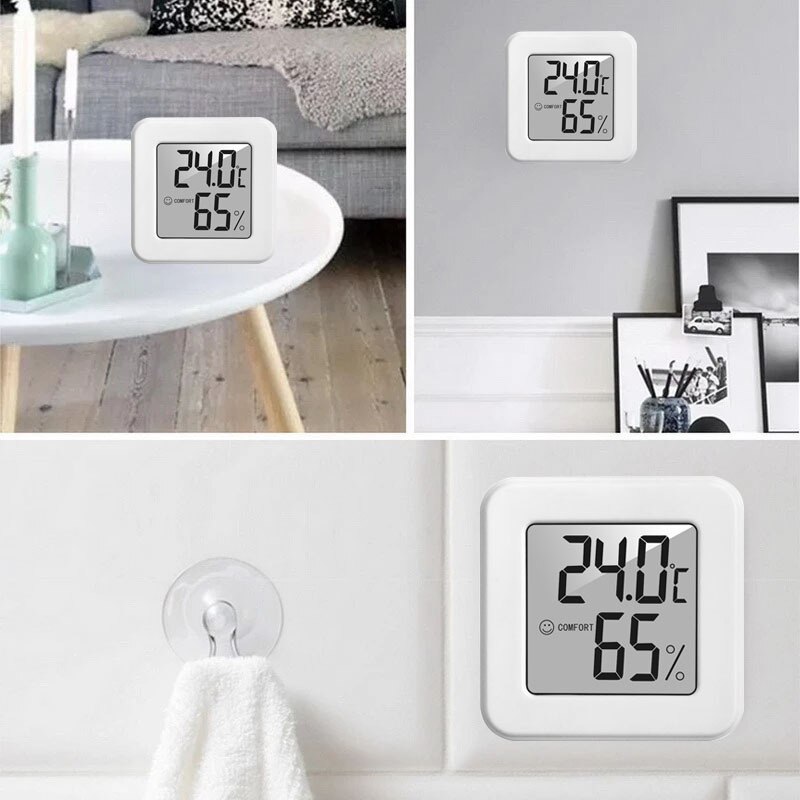 Witte Mini Elektronische Temperatuur En Vochtigheid Meter Auto Thermometer Met Lachende Gezicht Display Koelkast Thermometer