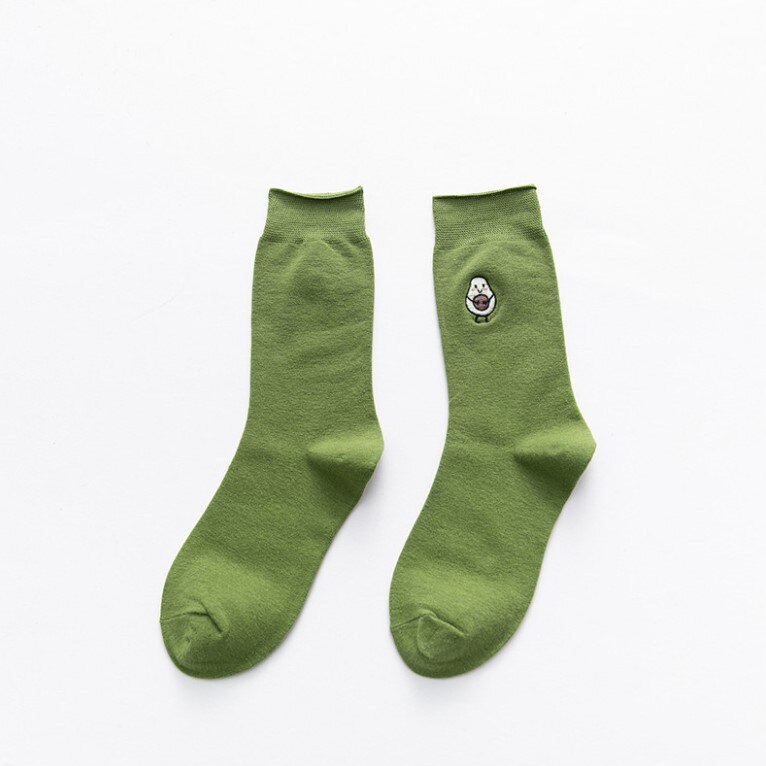 Fasahion Spring And Summer Women's Socks Cute Avacado Embroidery Green Set Socks Casual Socks Short Cotton Socks