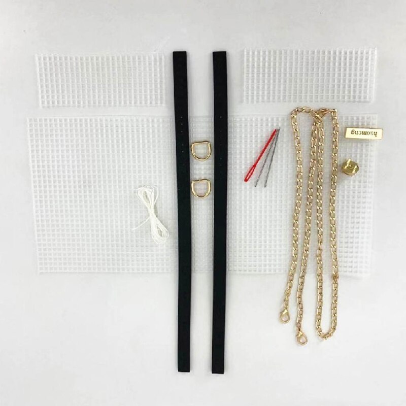 Kit de tissage de mailles en peluche, sac à main artisanal, accessoires, sac tissé à la main, aide au tissage, 8 pièces/ensemble: Black