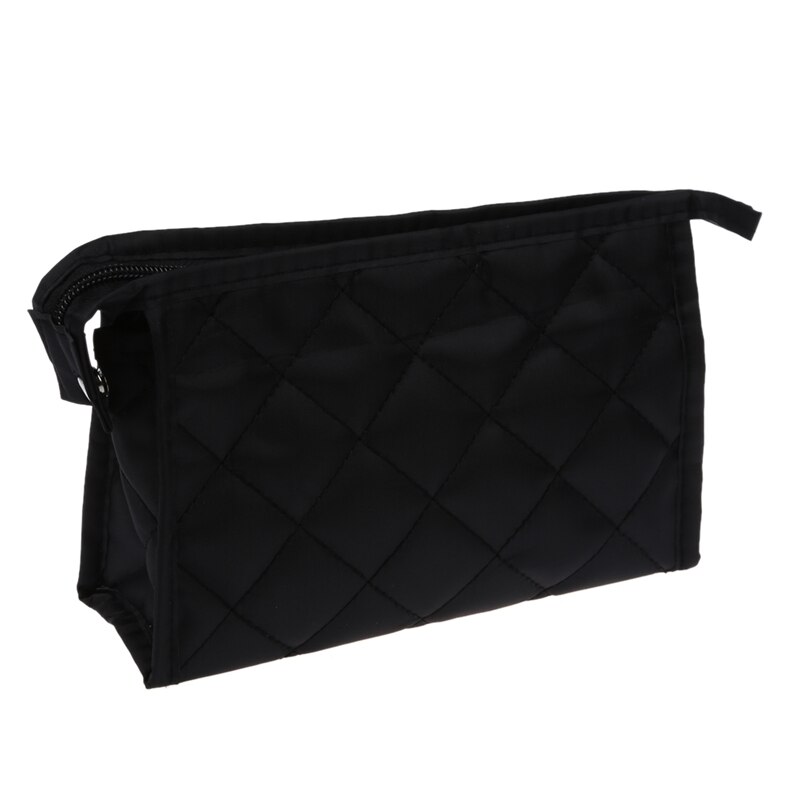 SODIAL(R) Black Grid Pattern Cosmetic Make Up Small Zippered Bag