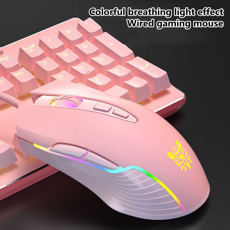 product Onikuma cw905 pink girl gaming mouse wired mechanical game dedicated RGB computer mouse 6-speed DPI