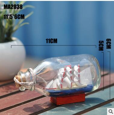 Mini barco pirata de navegación para decoración del hogar, botella pequeña de corcho de madera, vidrio, abalorio, frasco de deseos, de San Valentín: 11cm
