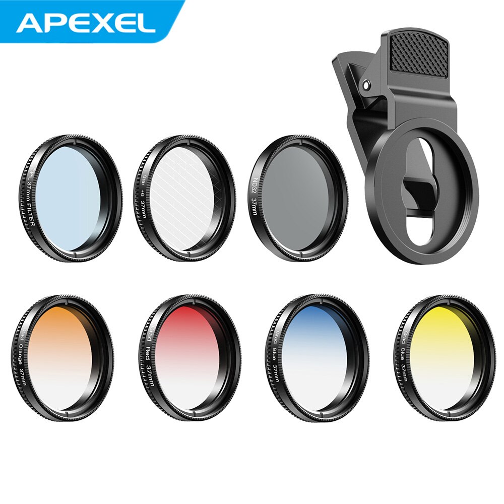 Apexel APL-37UV-7G Professionele 7in1 Telefoon Afgestudeerd Lens Filter Kit + Cpl Nd Ster Filters Voor Smartphones En Camera Lenzen