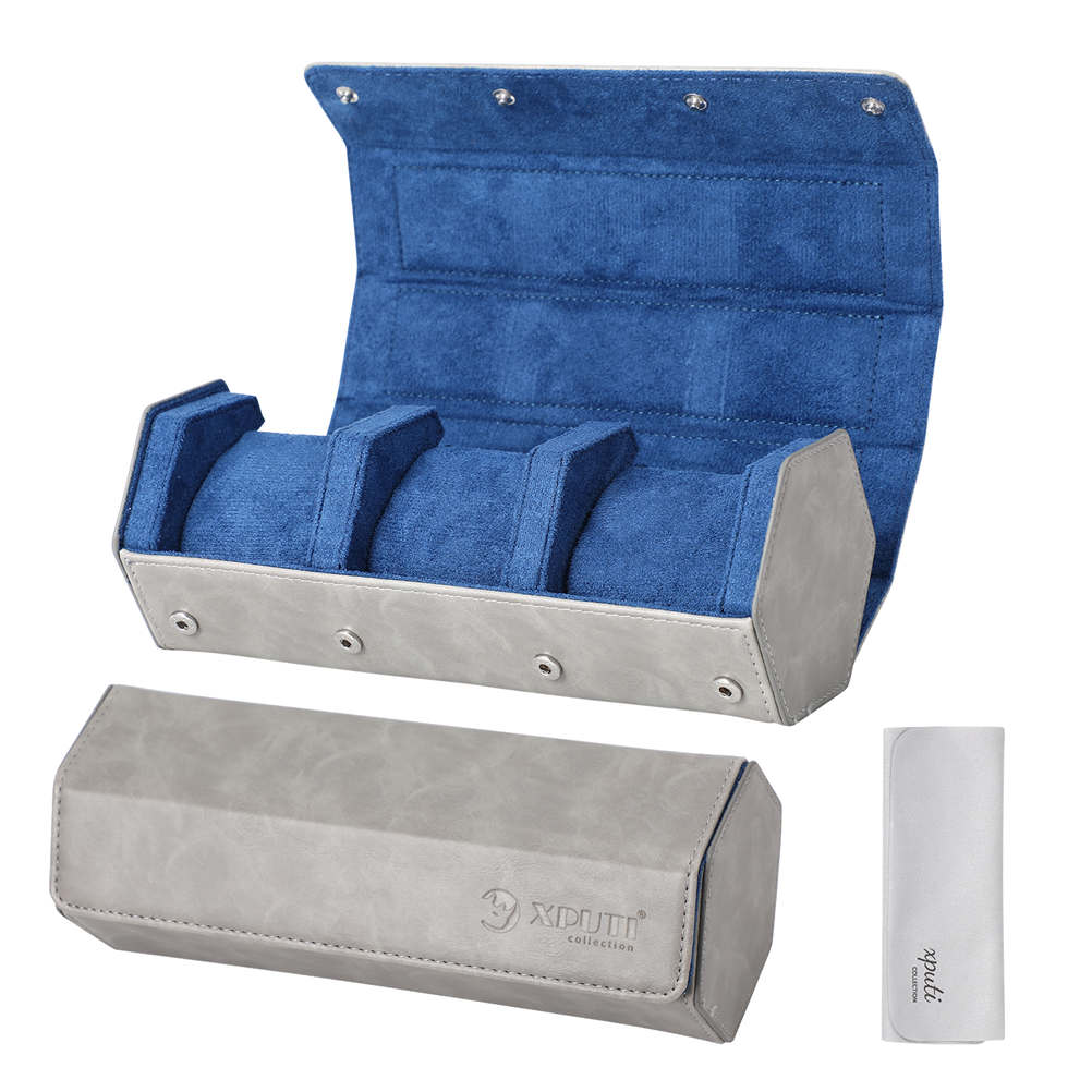 Urrulleboksarrangør luksus håndlavet 3 slots ur rejseetui holder til mænd ure display smykker armbånd opbevaring: Grå