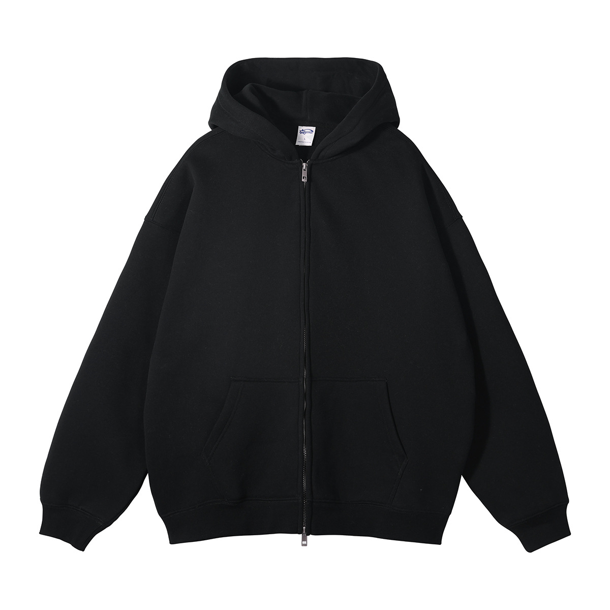 Fleece vest met dubbele ritssluiting en capuchon: S / Zwart