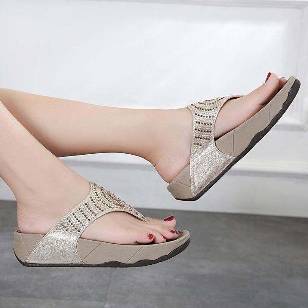 Sagace mærke kvinder hjemmesko flade med rhinestones klipklapper tyk bund platform bagatel sommer strandsko til kvinde