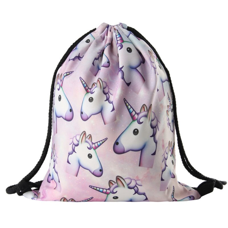 1Pcs Drawstring Bag Women Backpack Unicorn Pattern 3D Printing Beam pocket