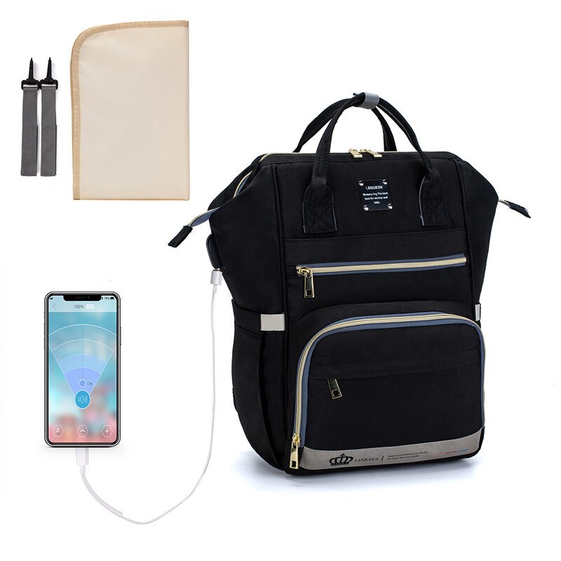 Lequeen USB Diaper Bag Nappy Bag With Diapers & Straps Large Capacity Maternity Bag Travel Backpack Waterproof: H