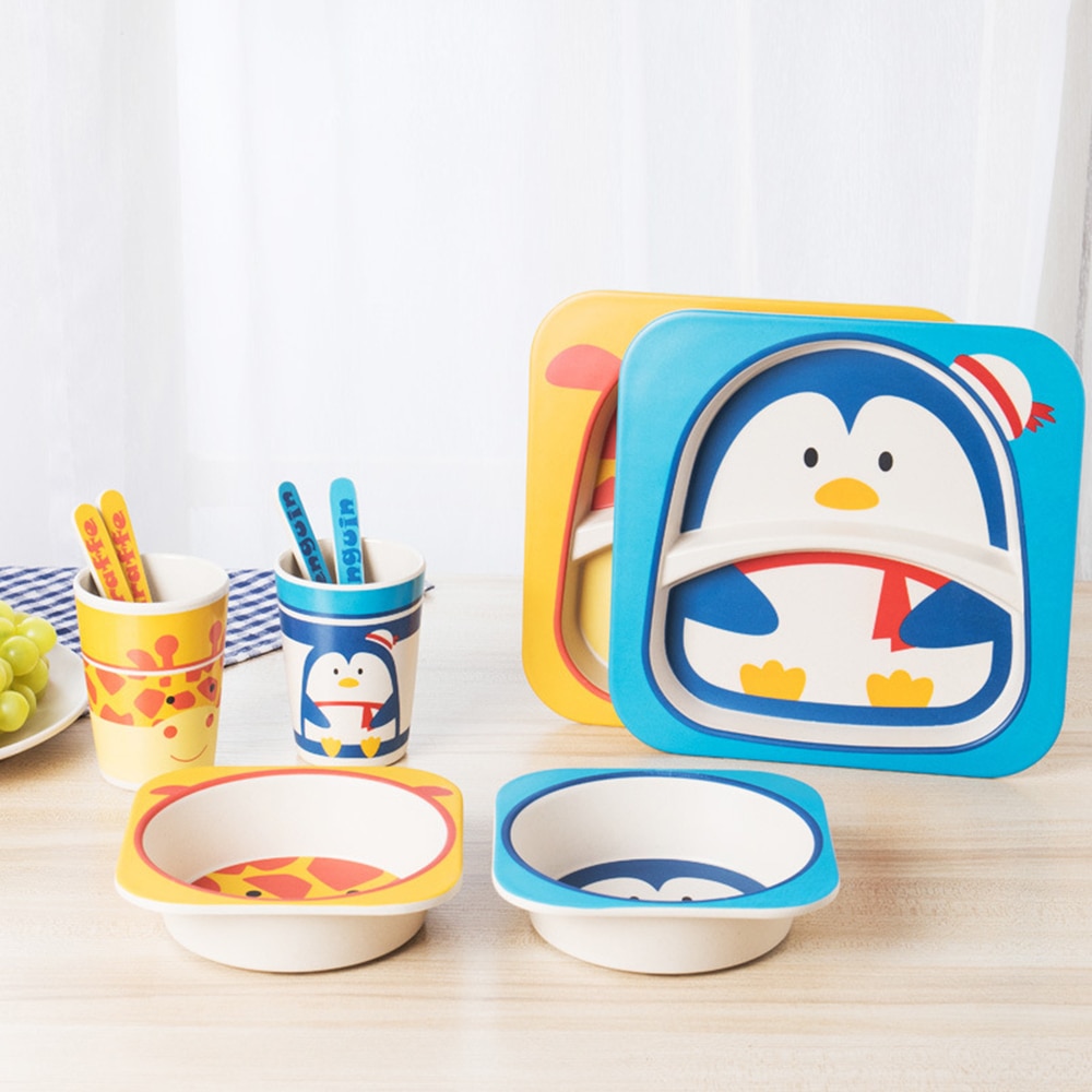 5 pièces/ensemble plats bébé alimentation enfants vaisselle bébé nourriture plats enfants cuisine infantile alimentation bol assiette cuillère bambou vaisselle