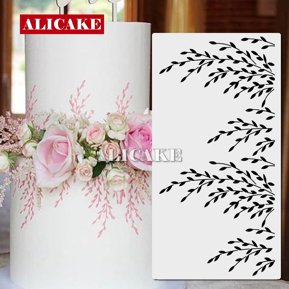 Pochoir de gâteau branche de saule, pour Fondant, biscuit, plante, outils de décoration de gâteaux, cuisson, fête de mariage, modèles en PET de alimentaire