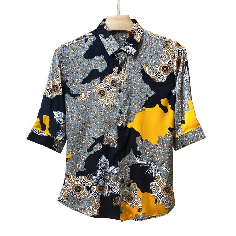 Camisas florales de media manga con estampado Digital para hombre, ropa sencilla, ajustada, informal, para Club, graduación, esmoquin, blusa de talla grande