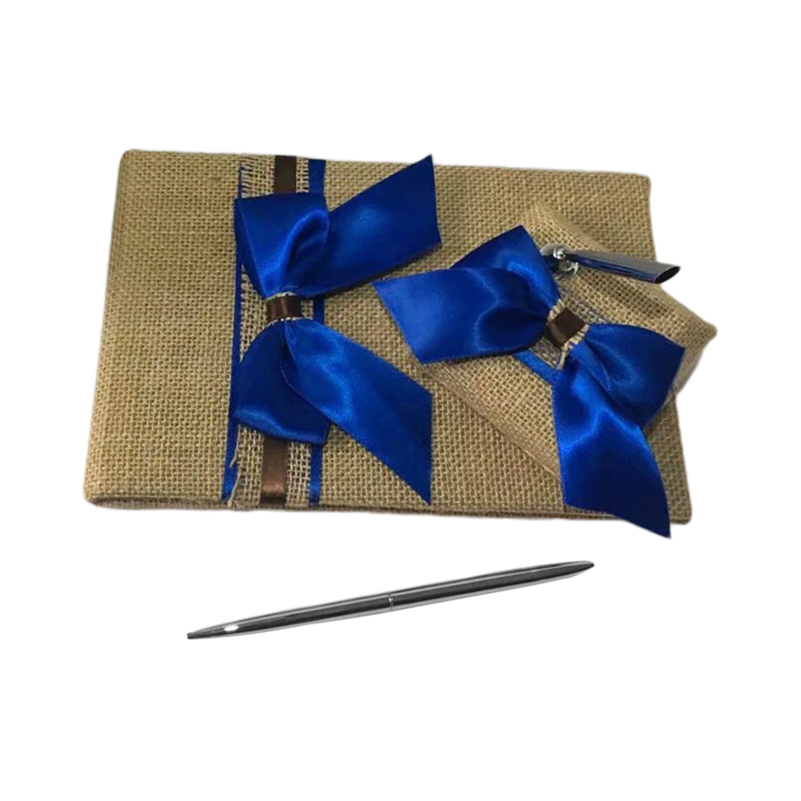 Rustic Chic Hessian Skirt Wedding Guest Book Pen Stand Set Satin Bowknot